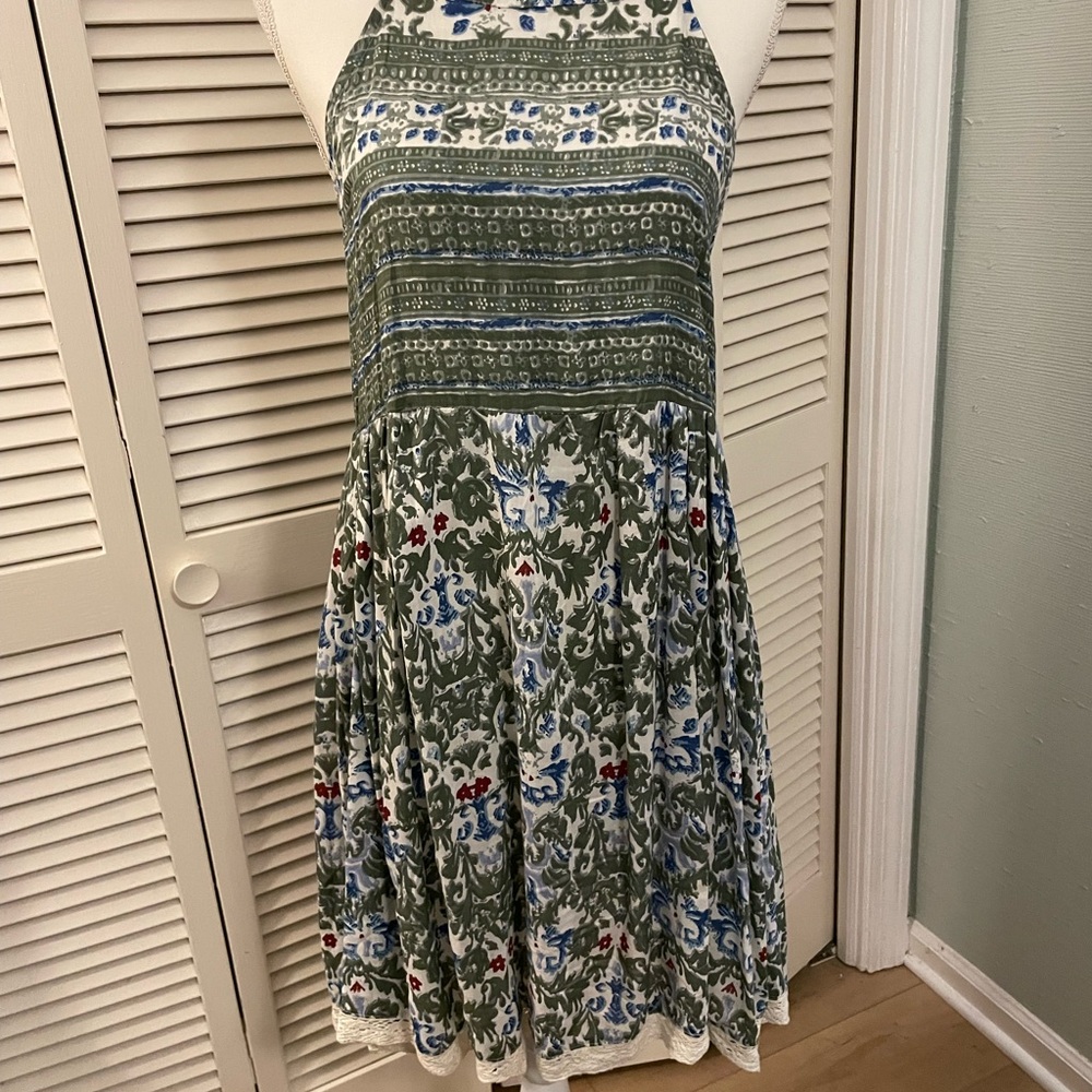 Angie -Floral Halter Dress - Green and Blue - Small